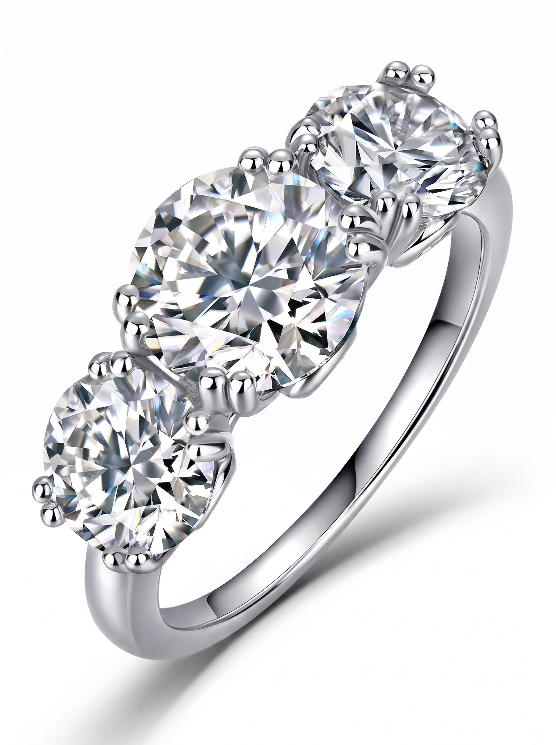 Three Stone Round Moissanite Ring｜925 Sterling Silver